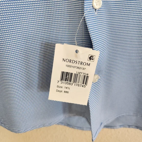 Eton Mens Stretch Blue Slim Fit Long Sleeve Button Up Shirt Size 14.5 NWT